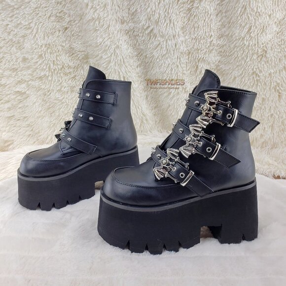Ashes Bat Buckle 3.5" Platform Goth Punk Boots Restocked - Picture 6 of 12